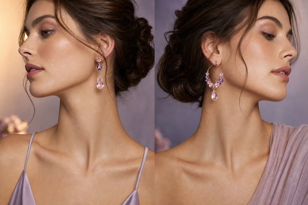 Crystal drop earrings vs crystal hoop earrings fashion editorial comparison