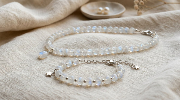 Moonstone bracelet jewelry on soft fabric with a gentle glow