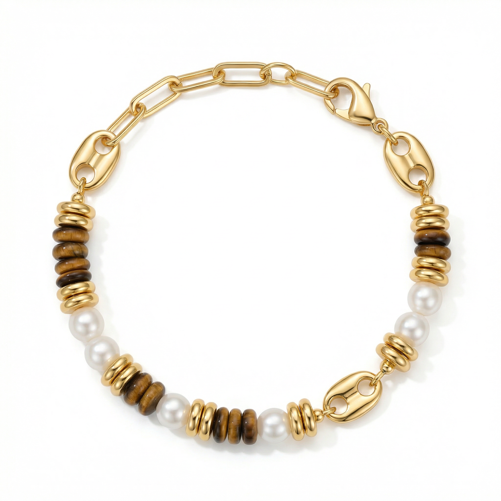 Tiger's Eye Pearl Accent Bracelet