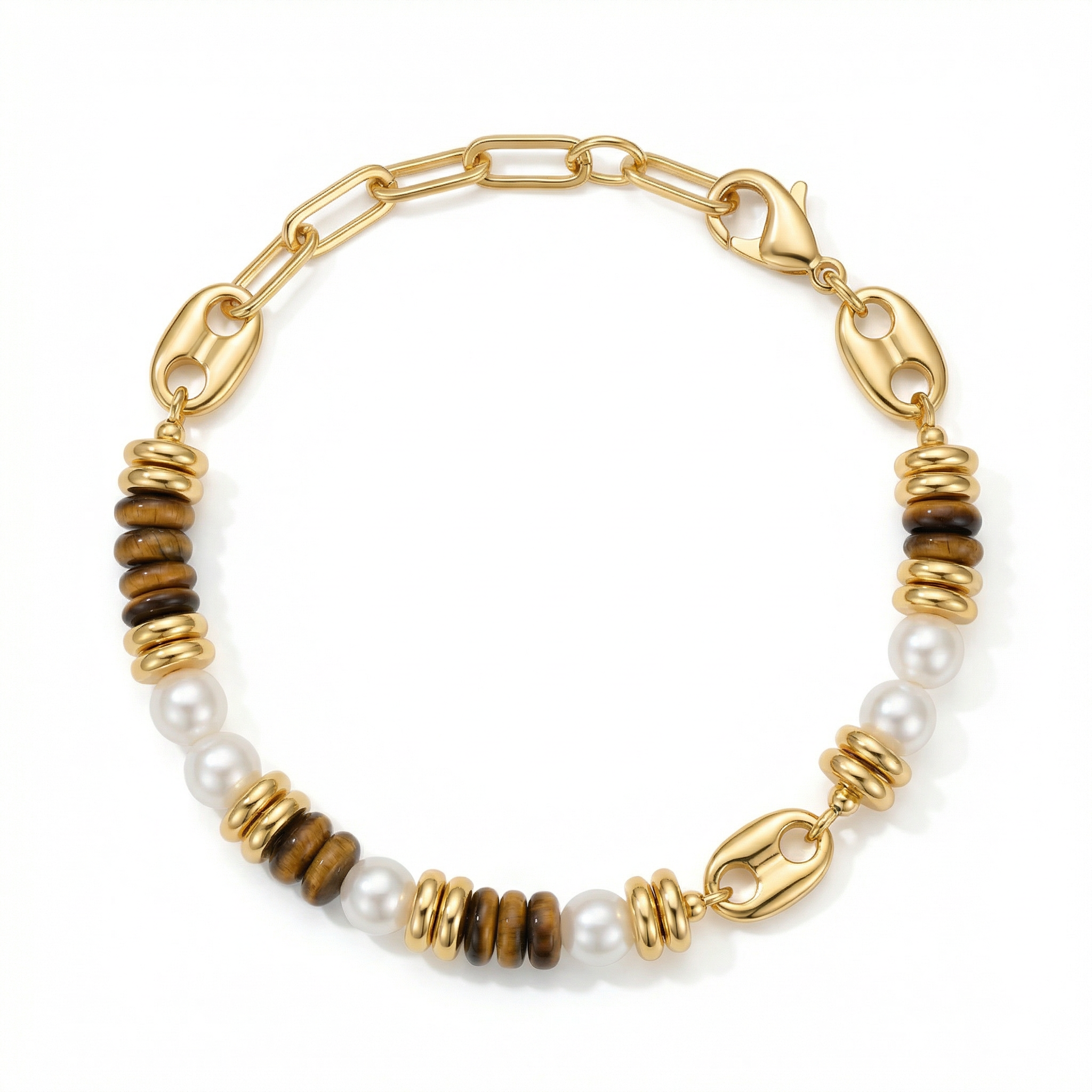 Tiger's Eye Pearl Accent Bracelet