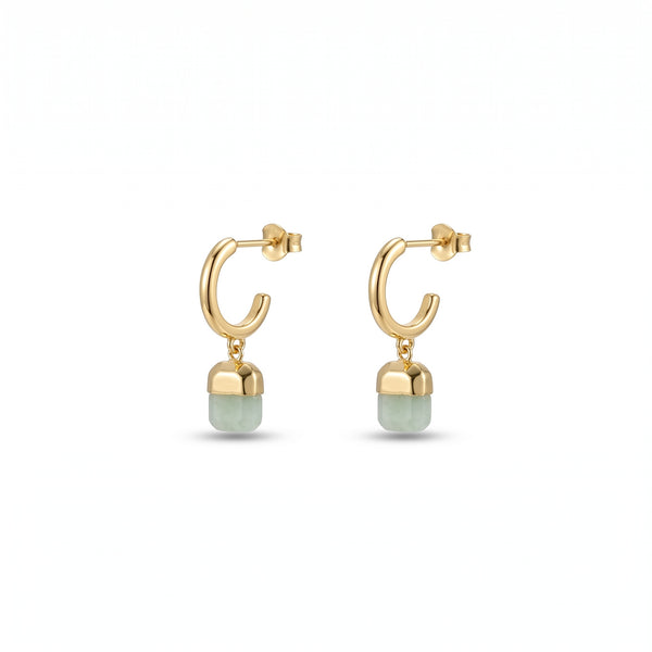 Tranquil Aura - Light Green Square Gemstone Drop Earrings